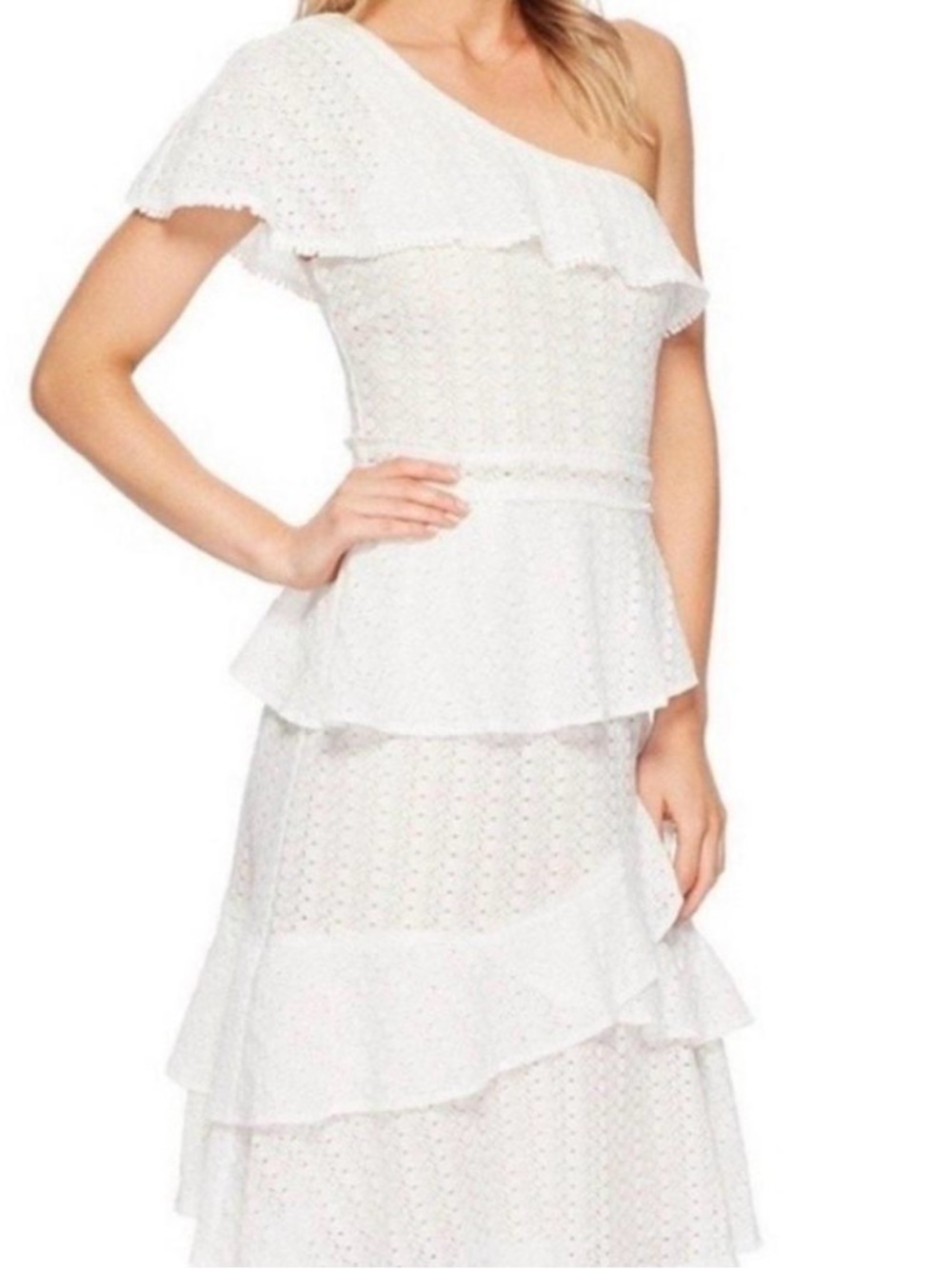 Giani Bernini White One-Shoulder Ruffle Peplum Maxi Dress